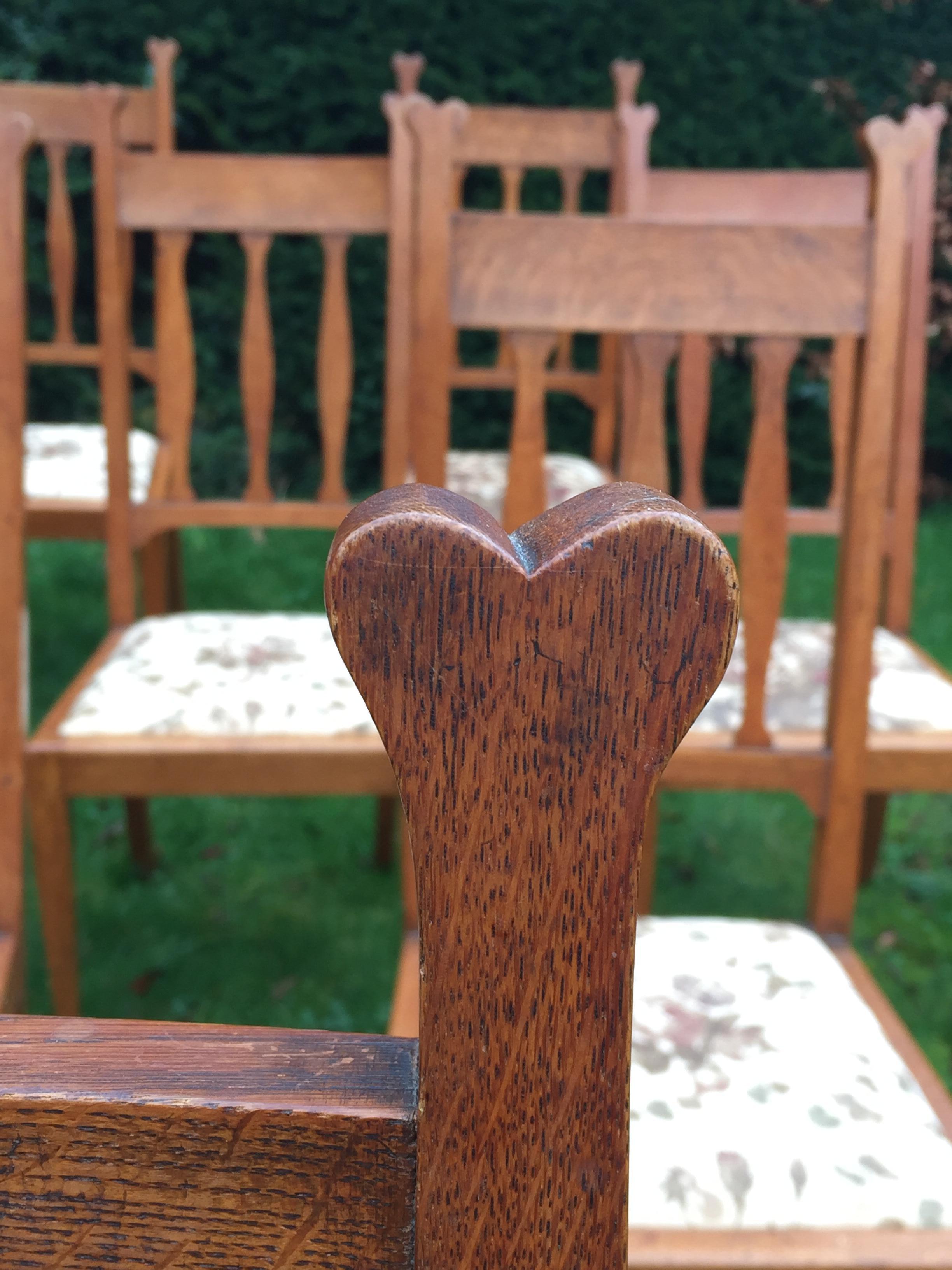 Set of Eight Golden Oak Arts & Crafts Dining Chairs Retaining the Original Label 6