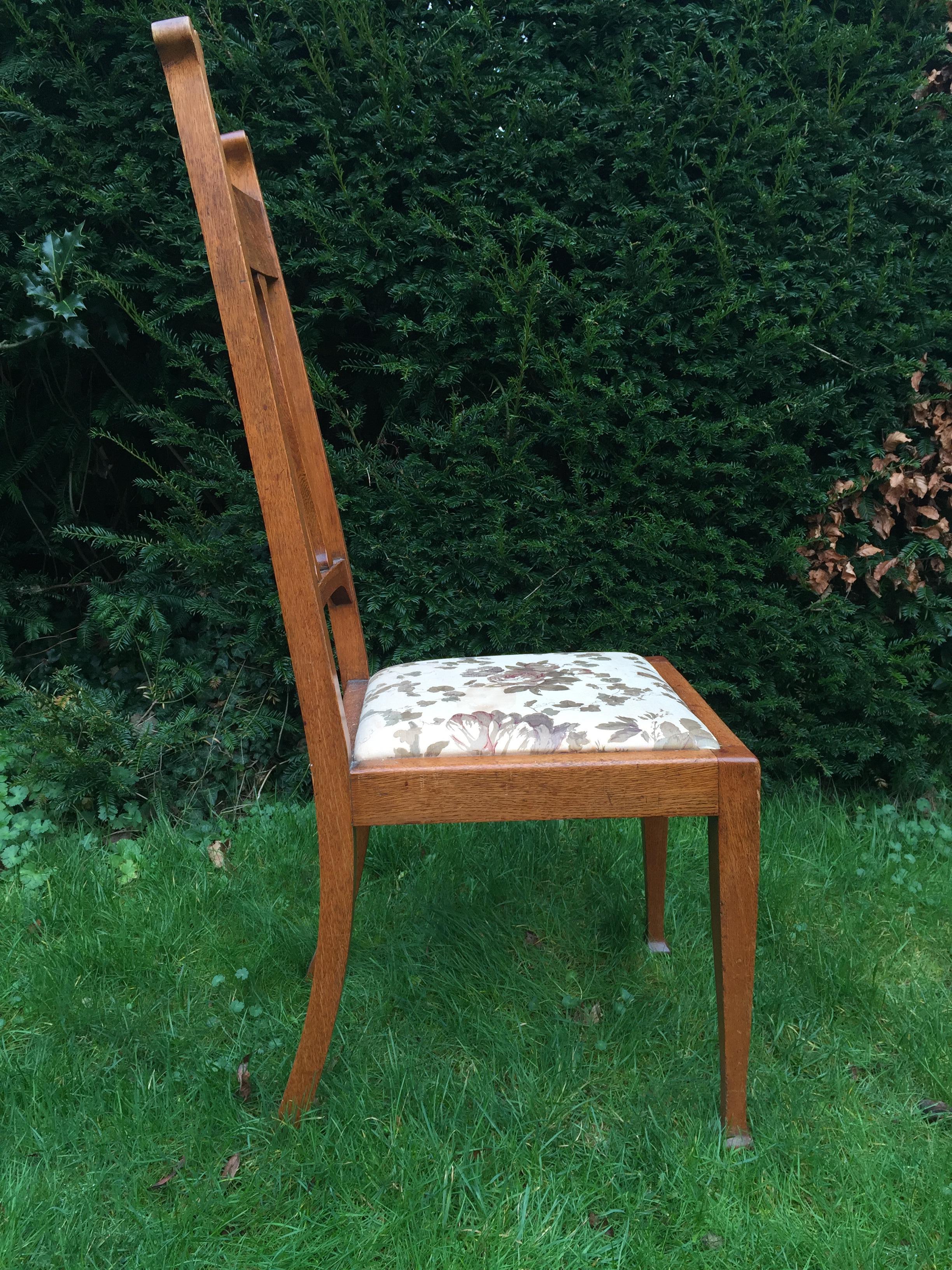 19th Century Set of Eight Golden Oak Arts & Crafts Dining Chairs Retaining the Original Label