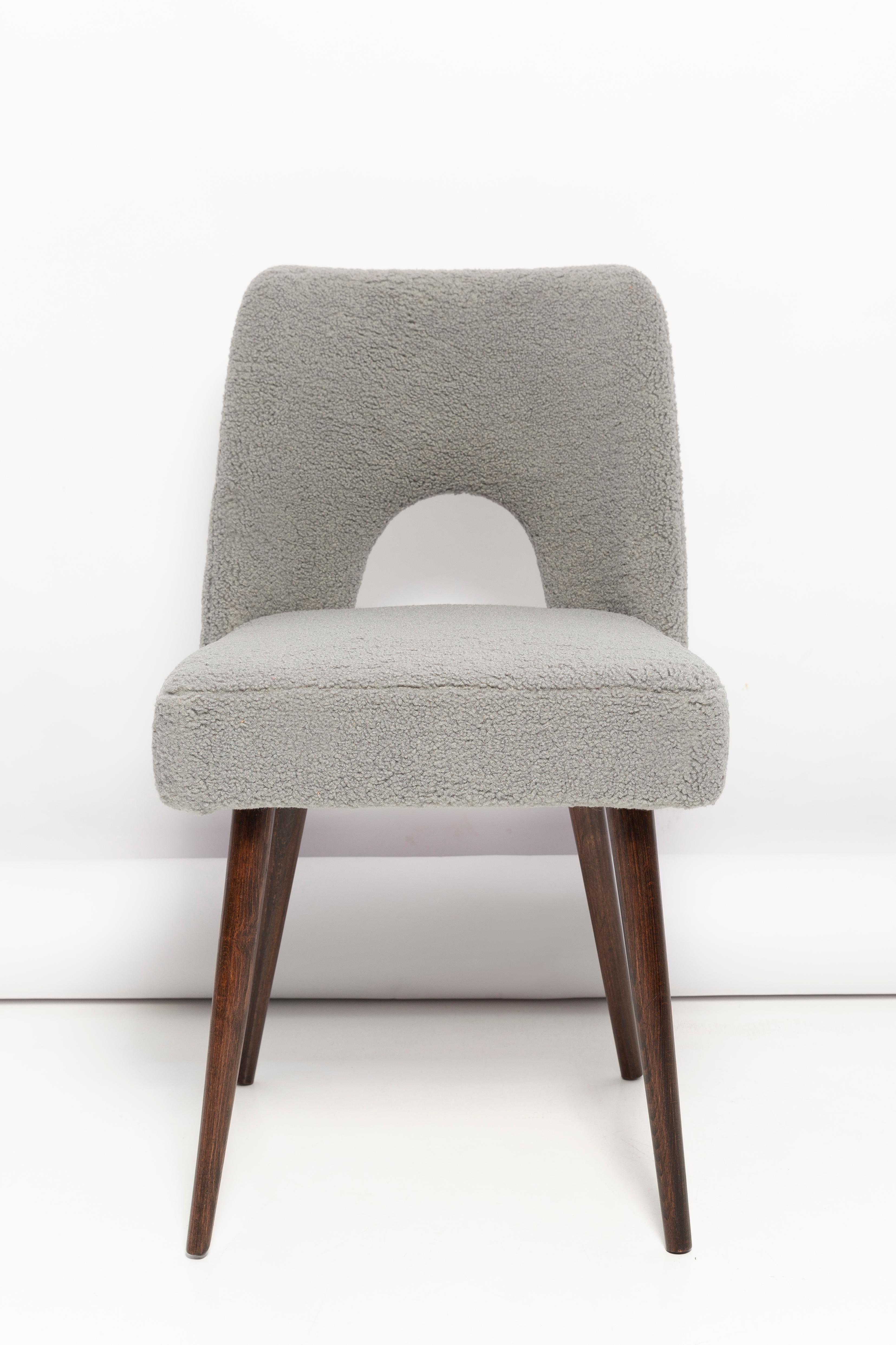 Set of Eight Gray Boucle 'Shell' Chairs, Dark Beech Wood, Europe, 1960s For Sale 4