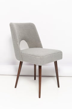 Ensemble de huit chaises Shell en bouclette grise, bois de hêtre foncé, Europe, années 1960