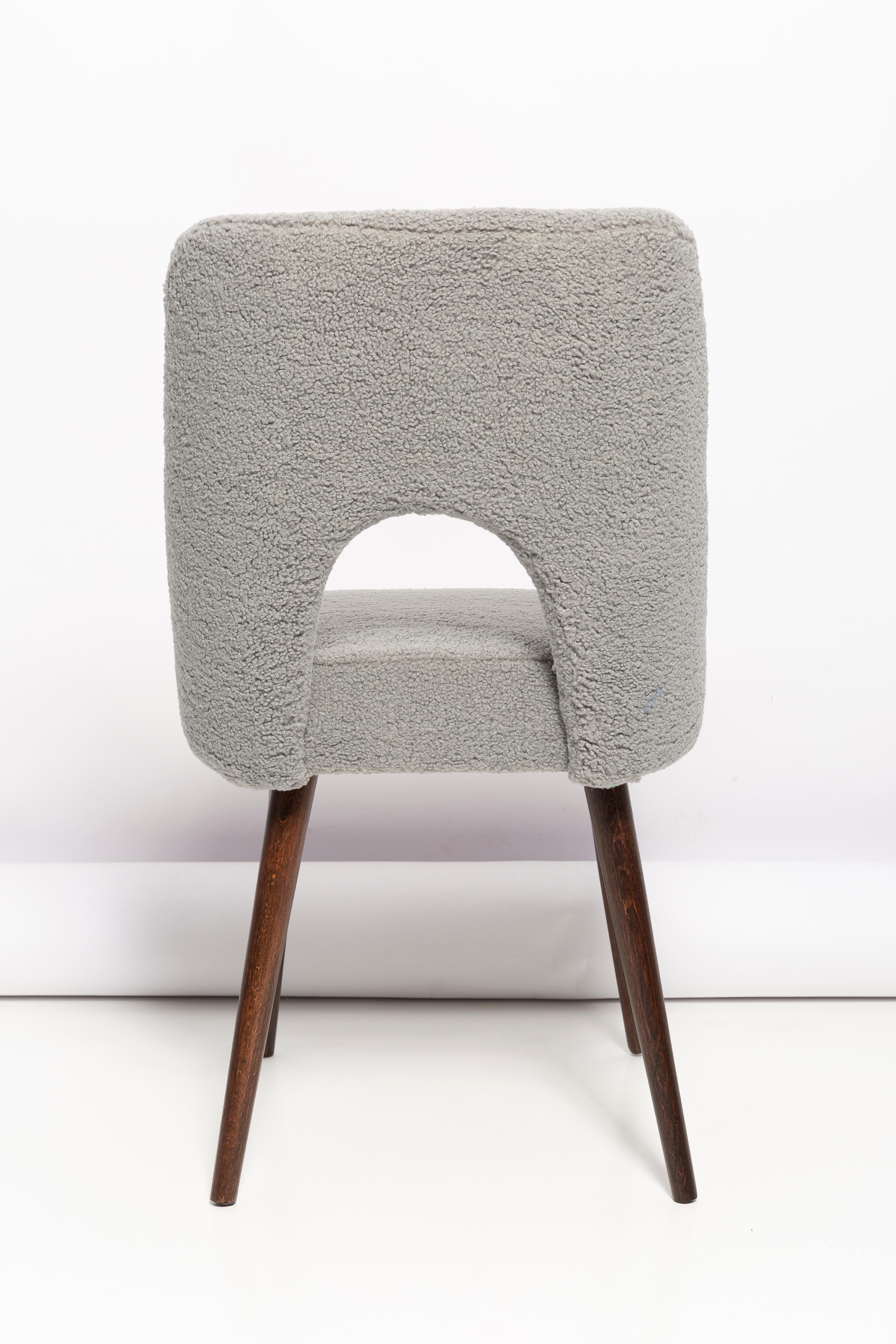 Textile Set of Eight Gray Boucle 'Shell' Chairs, Dark Beech Wood, Europe, 1960s For Sale