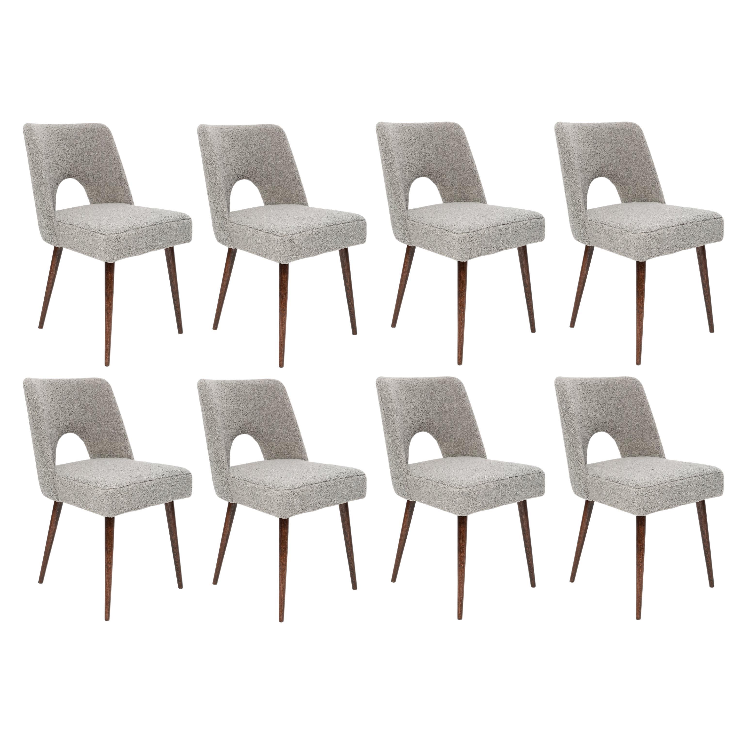 Set of Eight Gray Boucle 'Shell' Chairs, Dark Beech Wood, Europe, 1960s For Sale