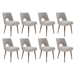 Set of Eight Gray Boucle 'Shell' Chairs, Dark Beech Wood, Europe, 1960s