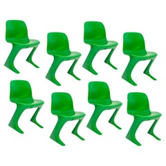Set of Eight Green Kangaroo Chairs Designed by Ernst Moeckl, Germany, 1960s