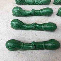 Set of Eight Green Majolica Snails Knife Rests Vallauris, circa 1950
