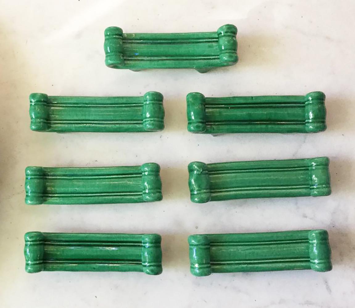 Set of Eight Green Majolica Snails Knife Rests Vallauris, circa 1950 For Sale 1