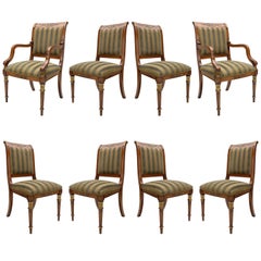  Provasi Set of Eight Dining Room Chairs with Green Stripes