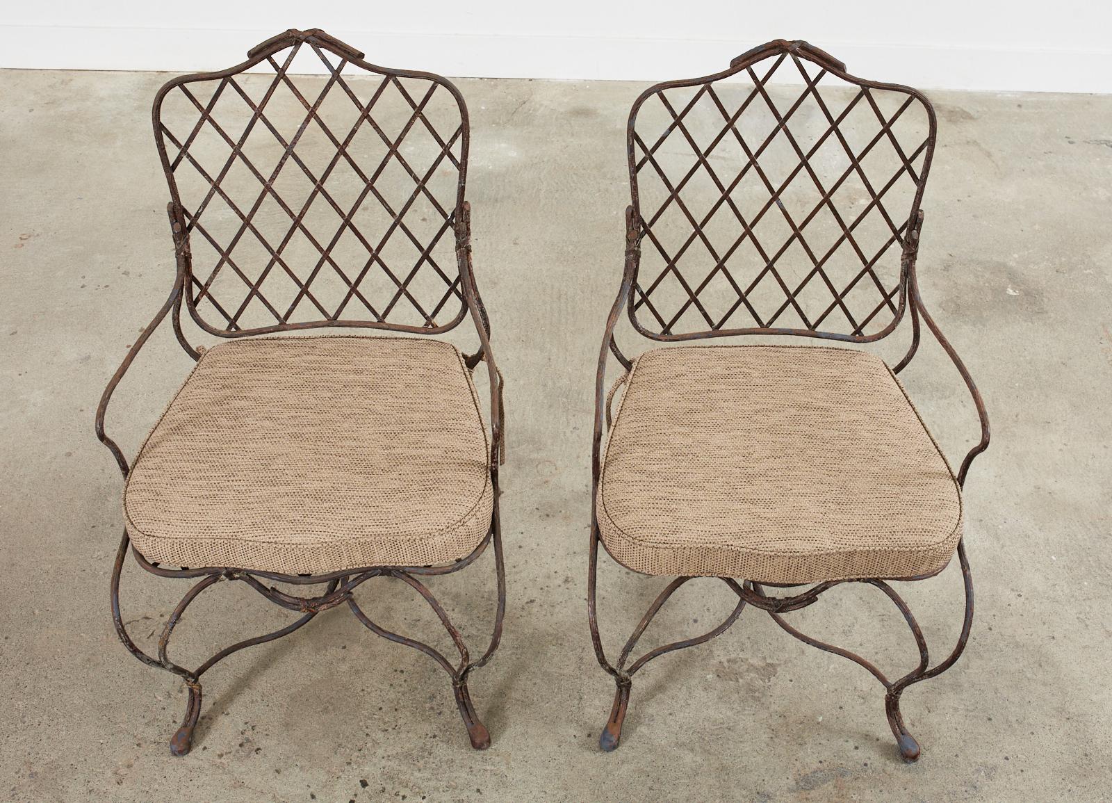 Hand-Crafted Set of Eight Gregorius Pineo Twig Iron Garden Dining Armchairs