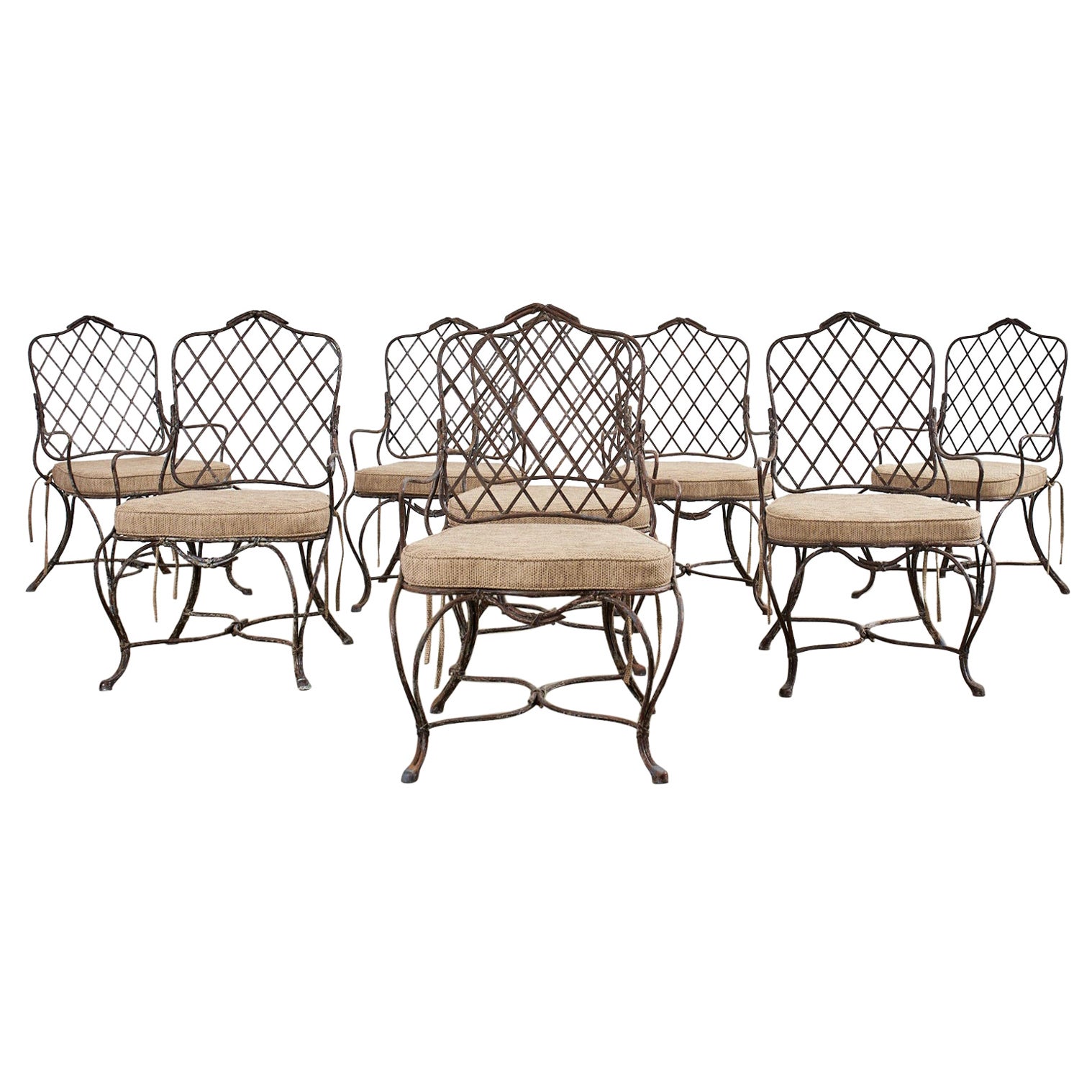 Set of Eight Gregorius Pineo Twig Iron Garden Dining Armchairs