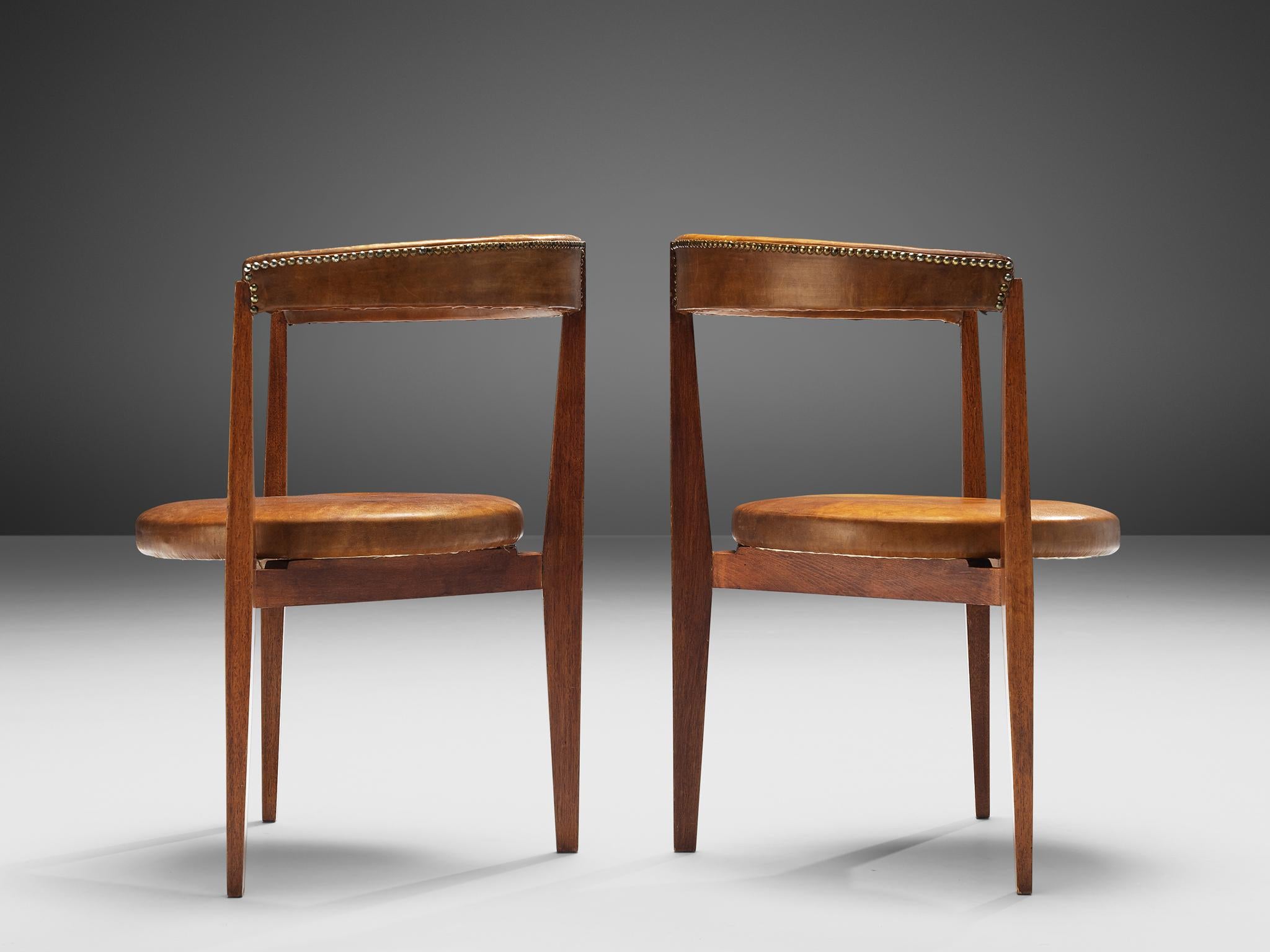 Guido Canali Set of Eight Rare Dining Chairs in Walnut and Cognac Leather 6