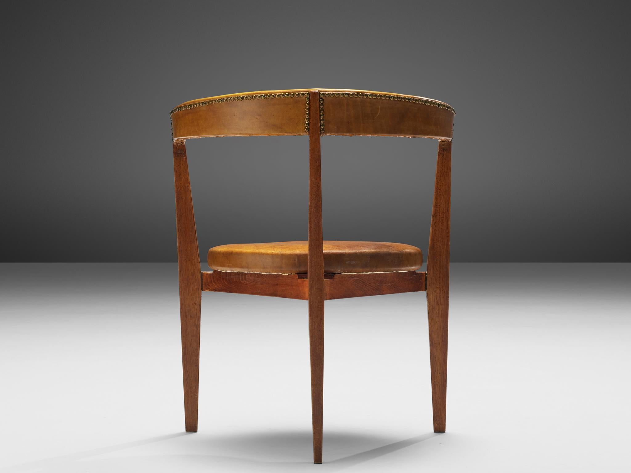 Mid-Century Modern Guido Canali Set of Eight Rare Dining Chairs in Walnut and Cognac Leather