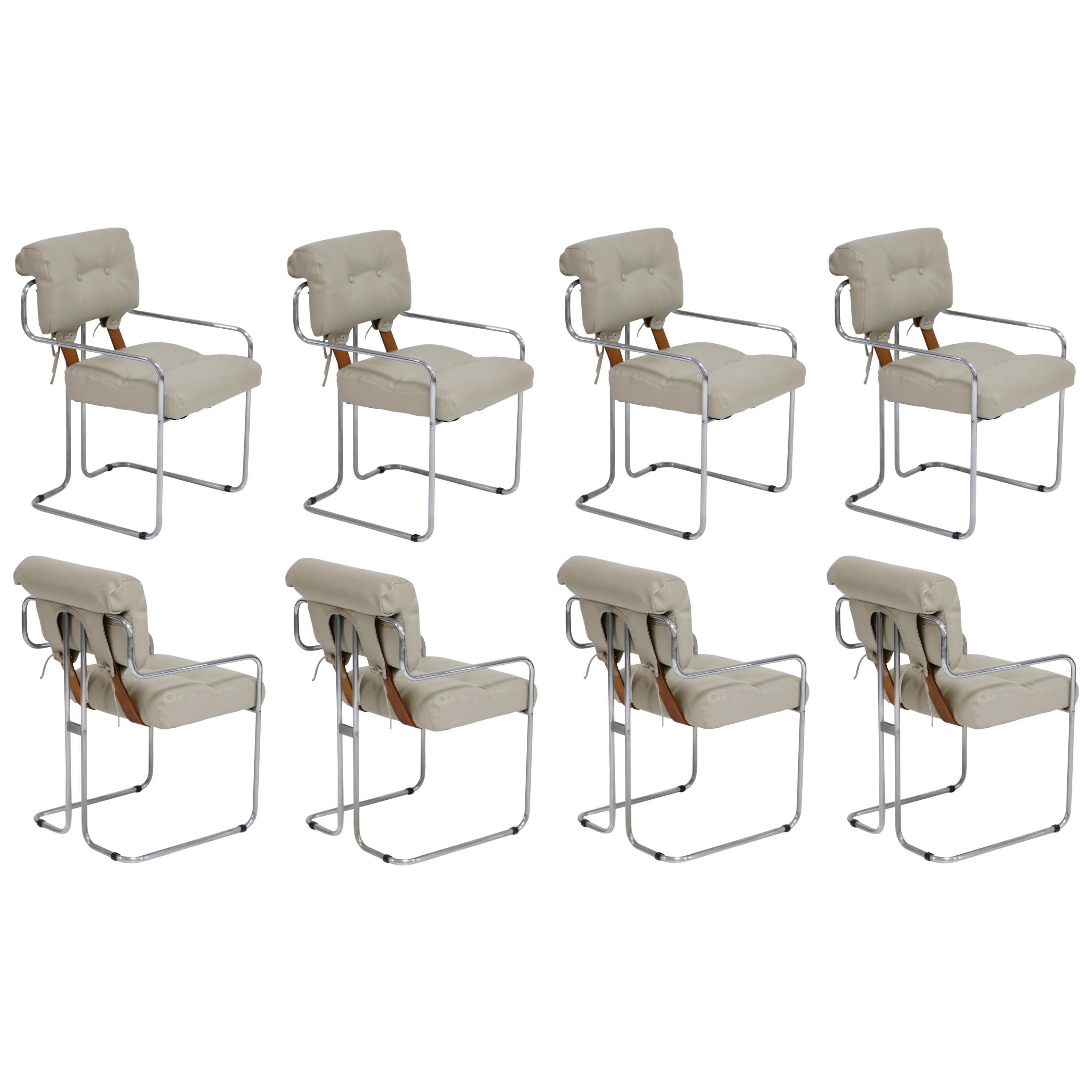 Set of Eight Guido Faleschini for i4 Mariani Grey Tucroma Dining Room Chairs 