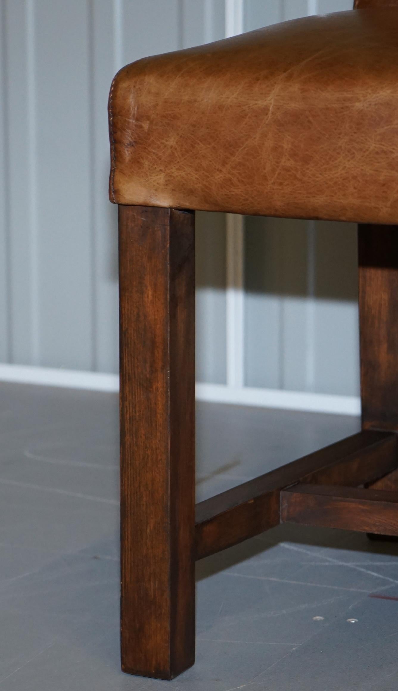 20th Century Set of Eight Halo Soho High Back Heritage Brown Leather Dining Chairs