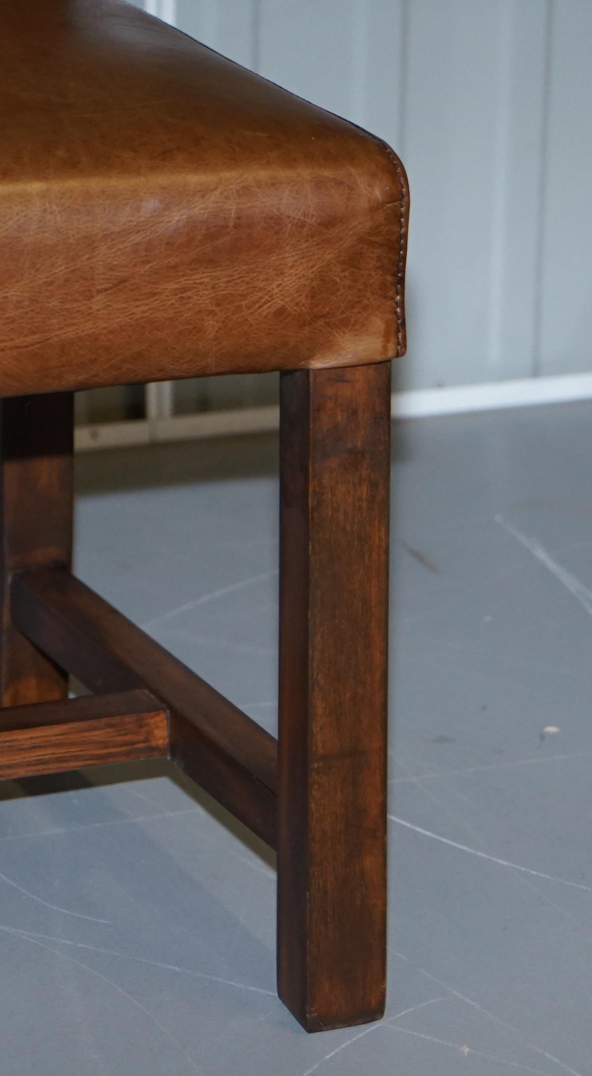 Set of Eight Halo Soho High Back Heritage Brown Leather Dining Chairs 1