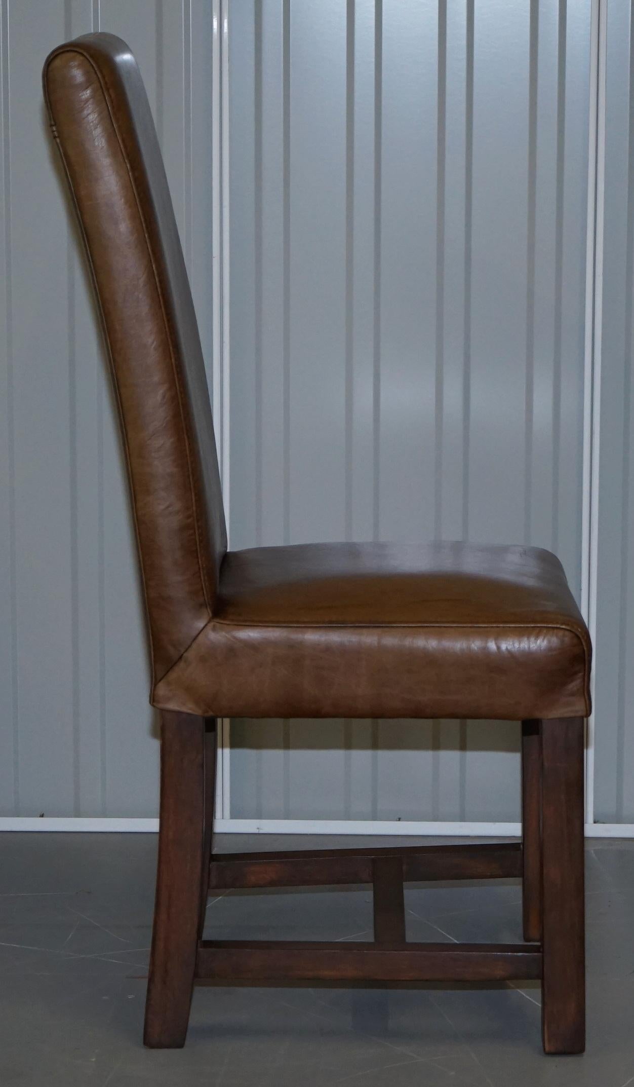 Set of Eight Halo Soho High Back Heritage Brown Leather Dining Chairs 2