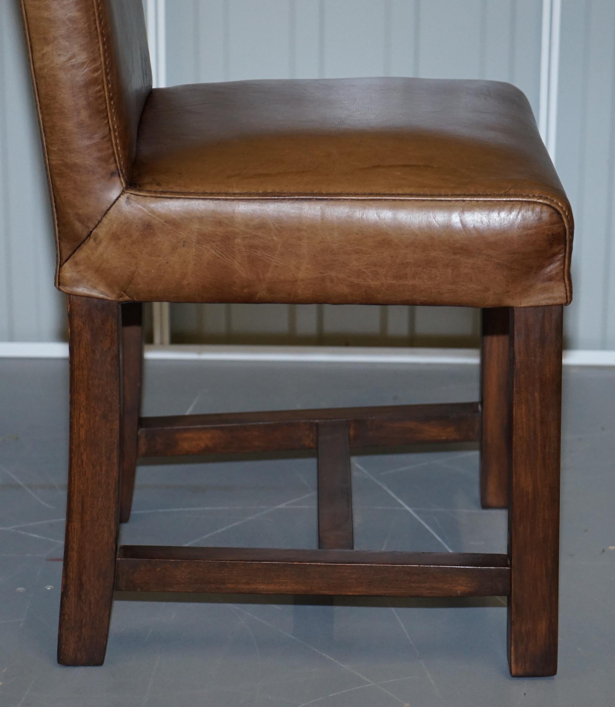Set of Eight Halo Soho High Back Heritage Brown Leather Dining Chairs 3