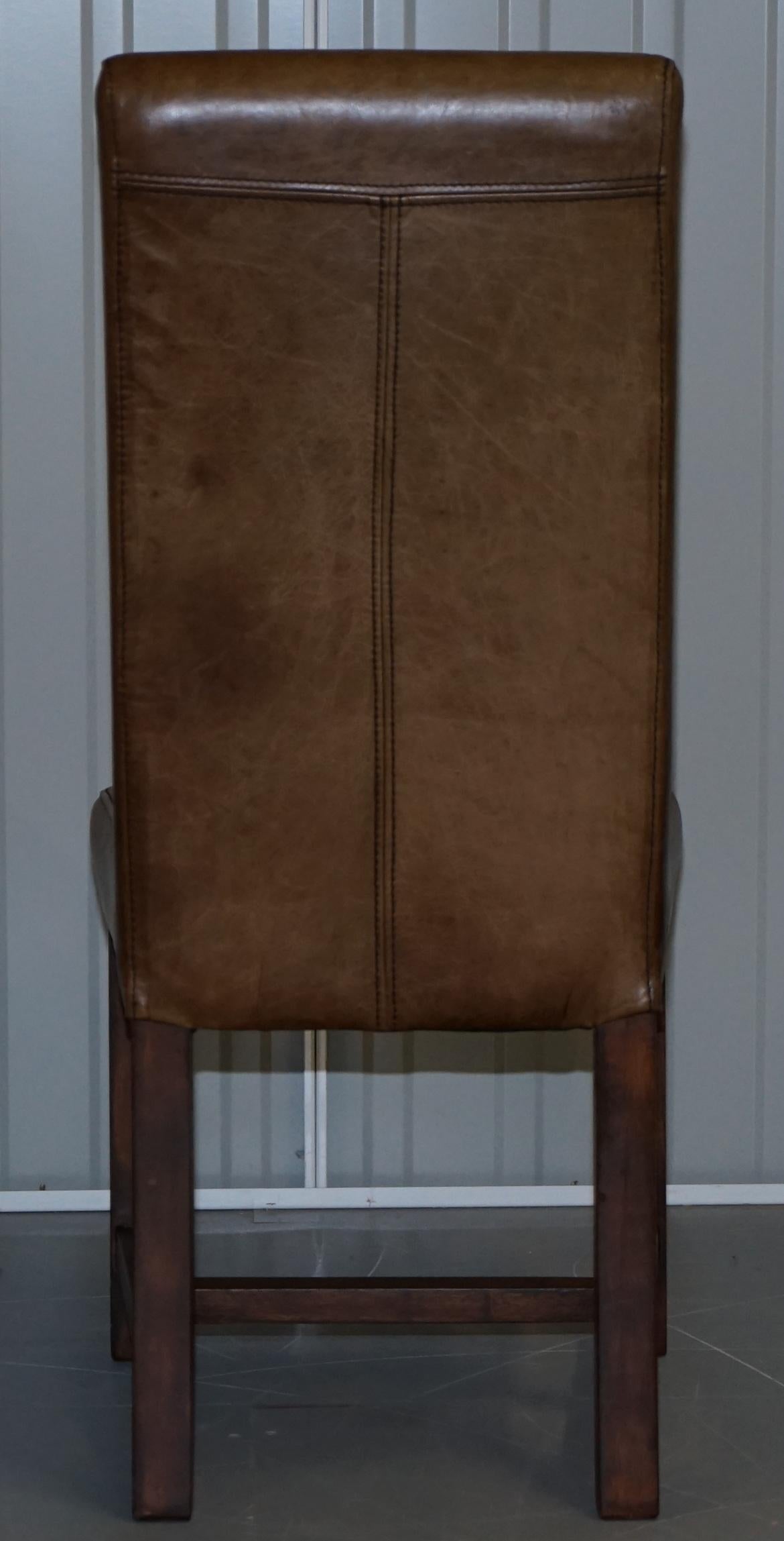 Set of Eight Halo Soho High Back Heritage Brown Leather Dining Chairs 4