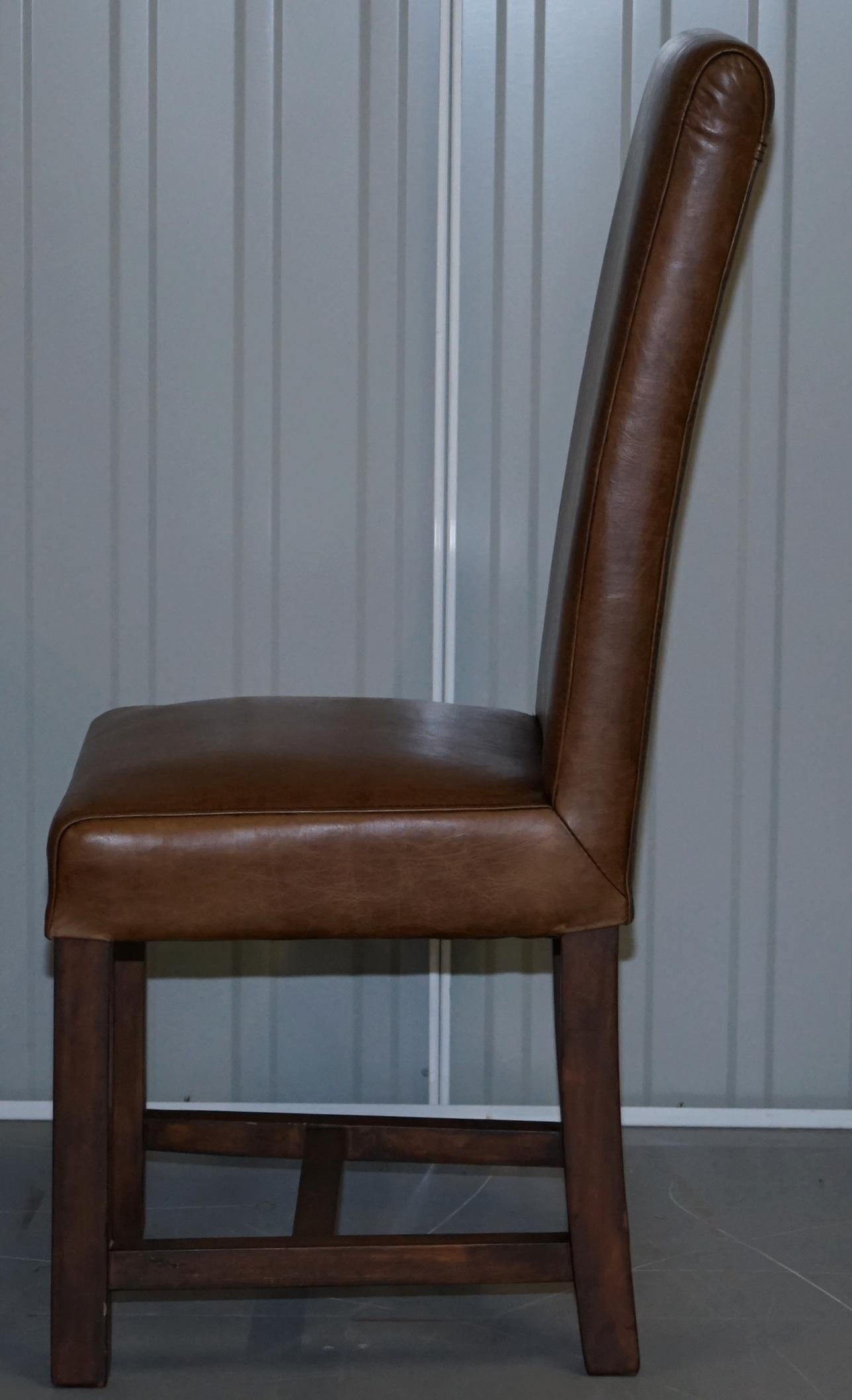 Set of Eight Halo Soho High Back Heritage Brown Leather Dining Chairs 5