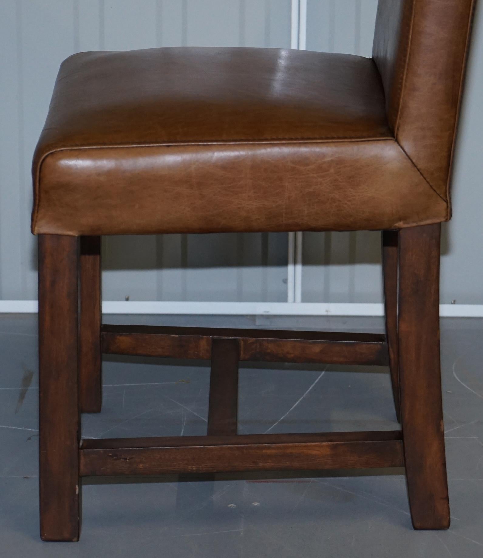 Set of Eight Halo Soho High Back Heritage Brown Leather Dining Chairs 6