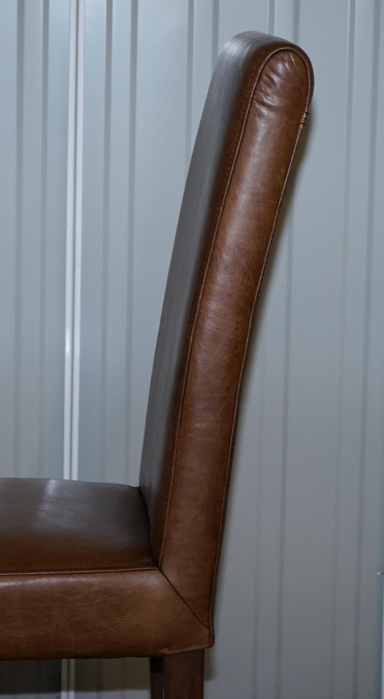 Set of Eight Halo Soho High Back Heritage Brown Leather Dining Chairs 7