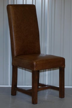 Set of Eight Halo Soho High Back Heritage Brown Leather Dining Chairs