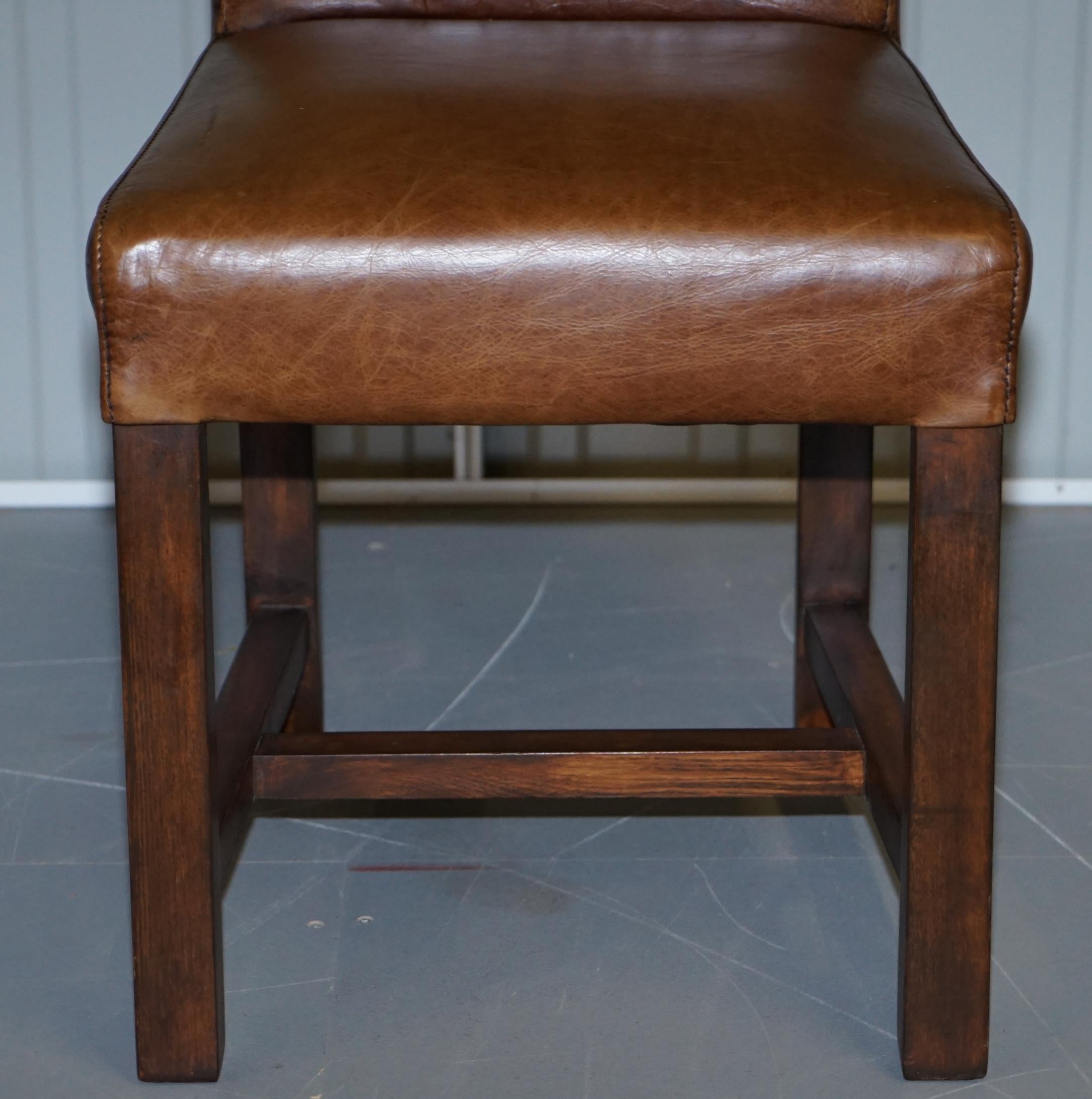 Set of Eight Halo Soho High Back Heritage Brown Leather Dining Chairs In Good Condition In West Sussex, Pulborough