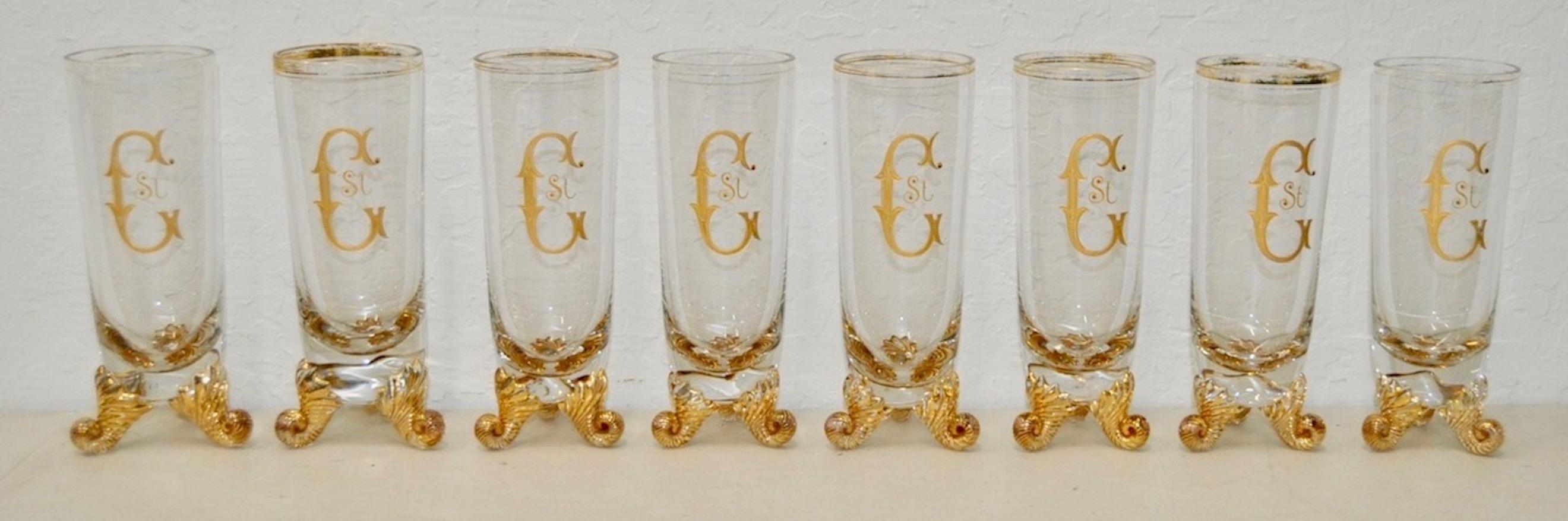 Blown Glass Set of Eight Hand Blown and Gilded Venetian 