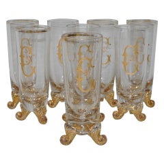 Set of Eight Hand Blown and Gilded Venetian "C St." Glasses