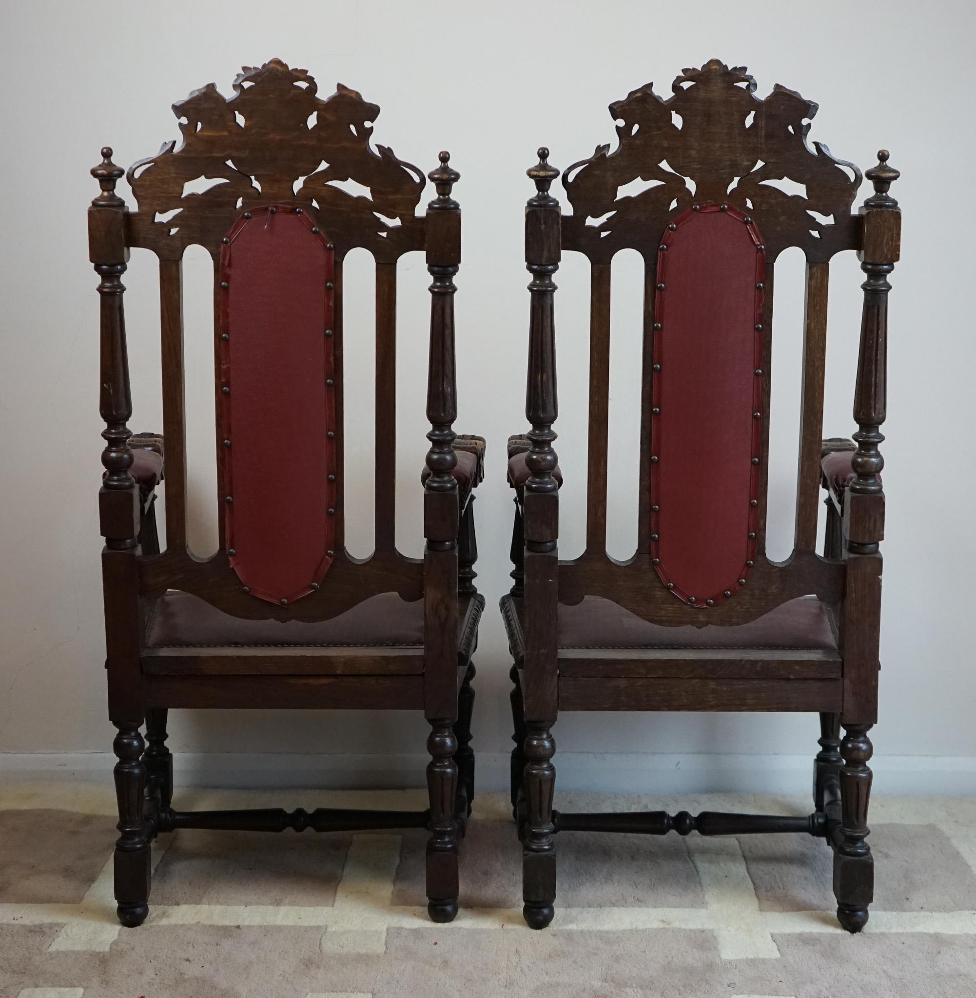 Set of Eight Hand- Carved Lion Terminal Victorian Dining Chairs 1