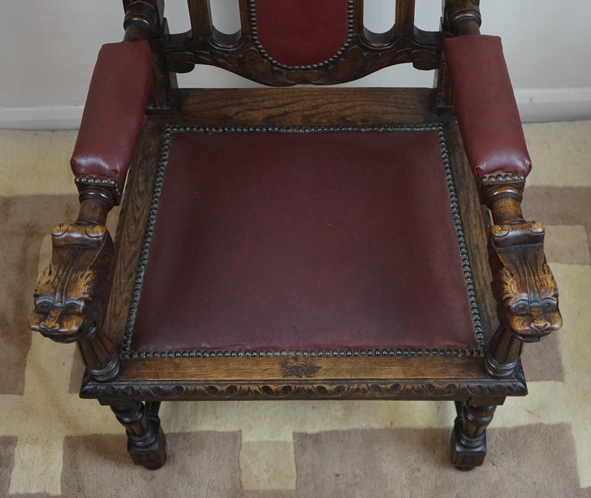 Set of Eight Hand- Carved Lion Terminal Victorian Dining Chairs 3