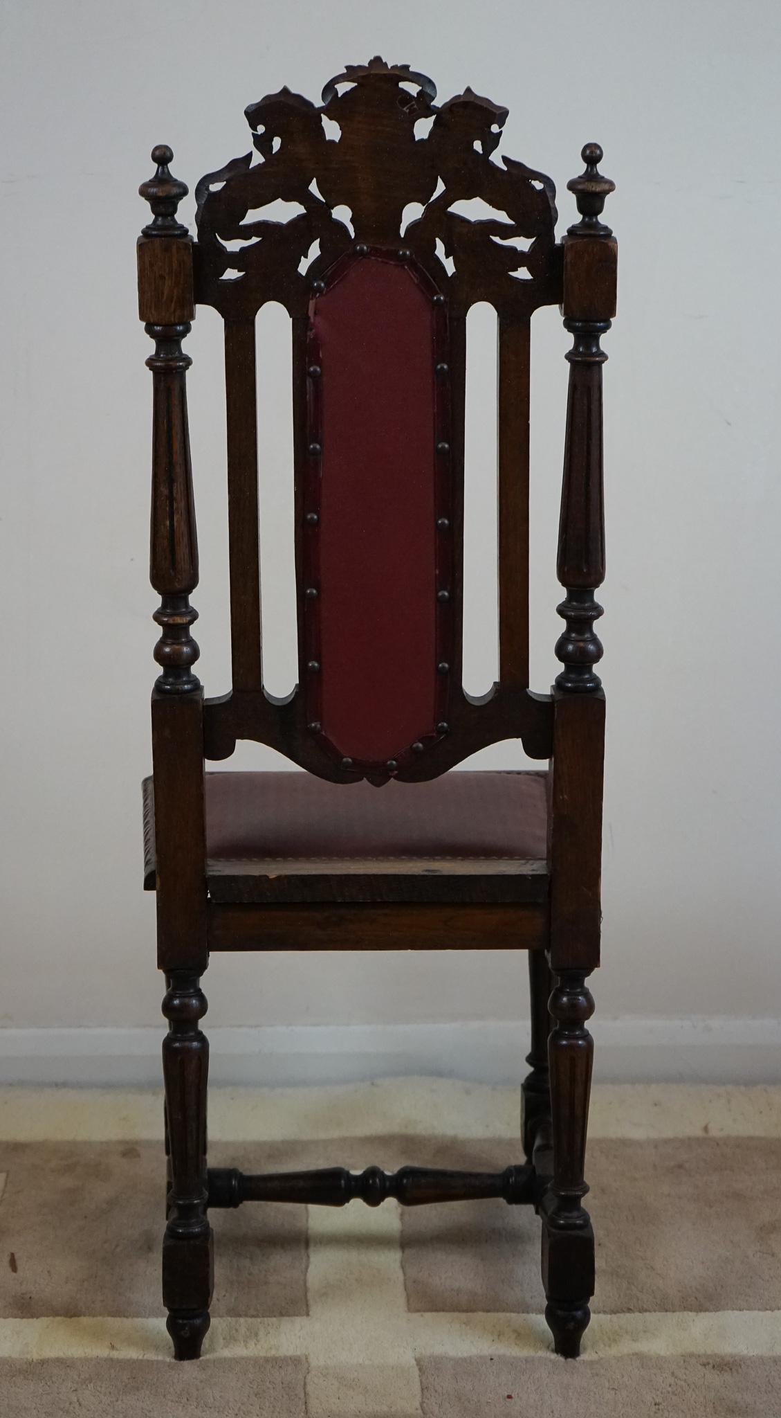 Set of Eight Hand- Carved Lion Terminal Victorian Dining Chairs 4
