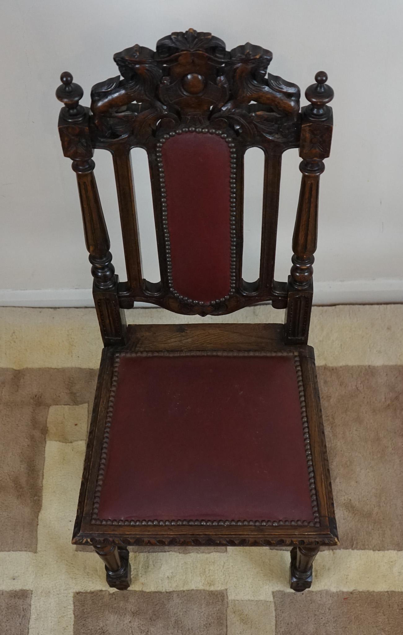 Set of Eight Hand- Carved Lion Terminal Victorian Dining Chairs 6