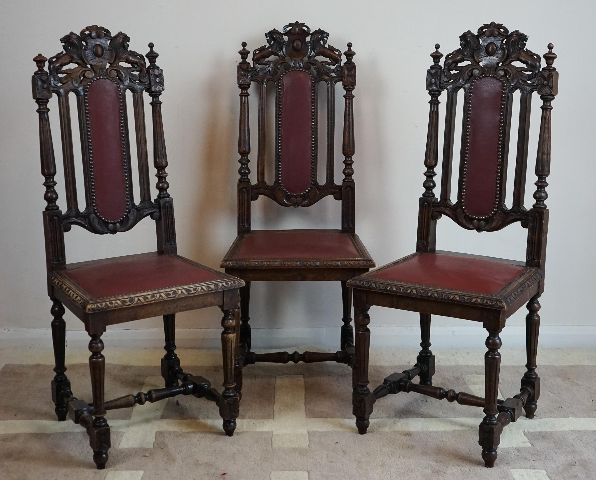 Set of Eight Hand- Carved Lion Terminal Victorian Dining Chairs 7