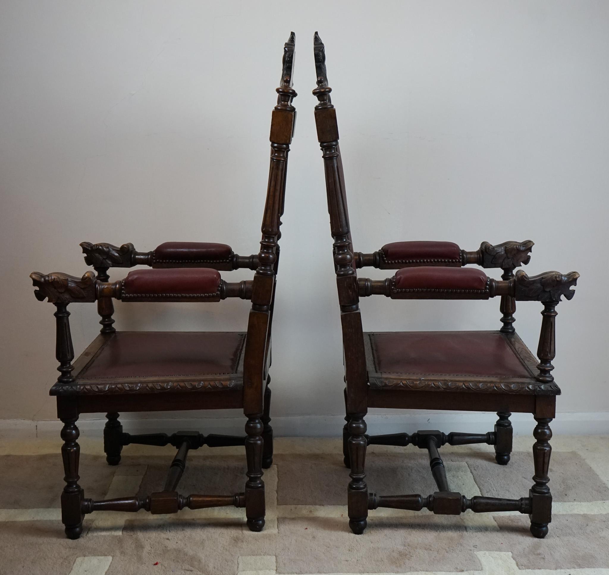 Set of Eight Hand- Carved Lion Terminal Victorian Dining Chairs 8