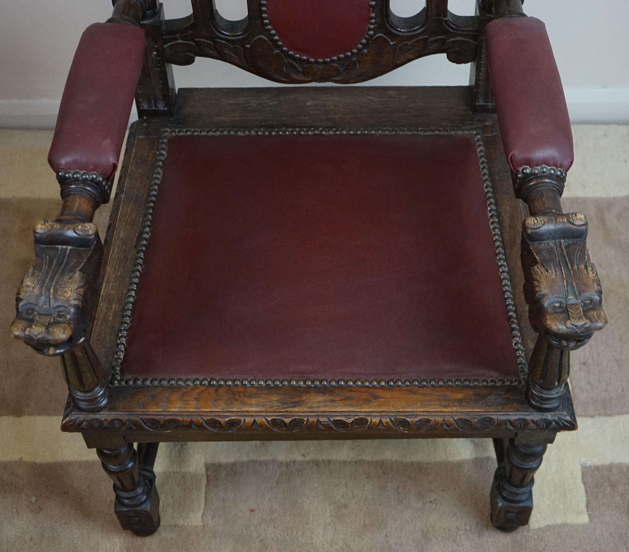 Set of Eight Hand- Carved Lion Terminal Victorian Dining Chairs 9