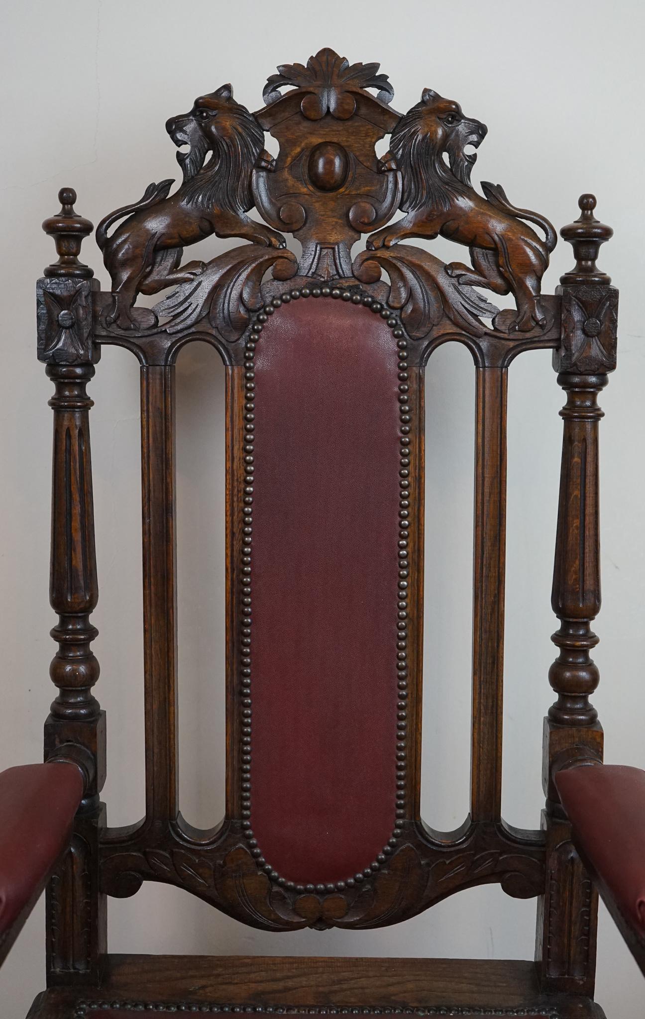 British Set of Eight Hand- Carved Lion Terminal Victorian Dining Chairs