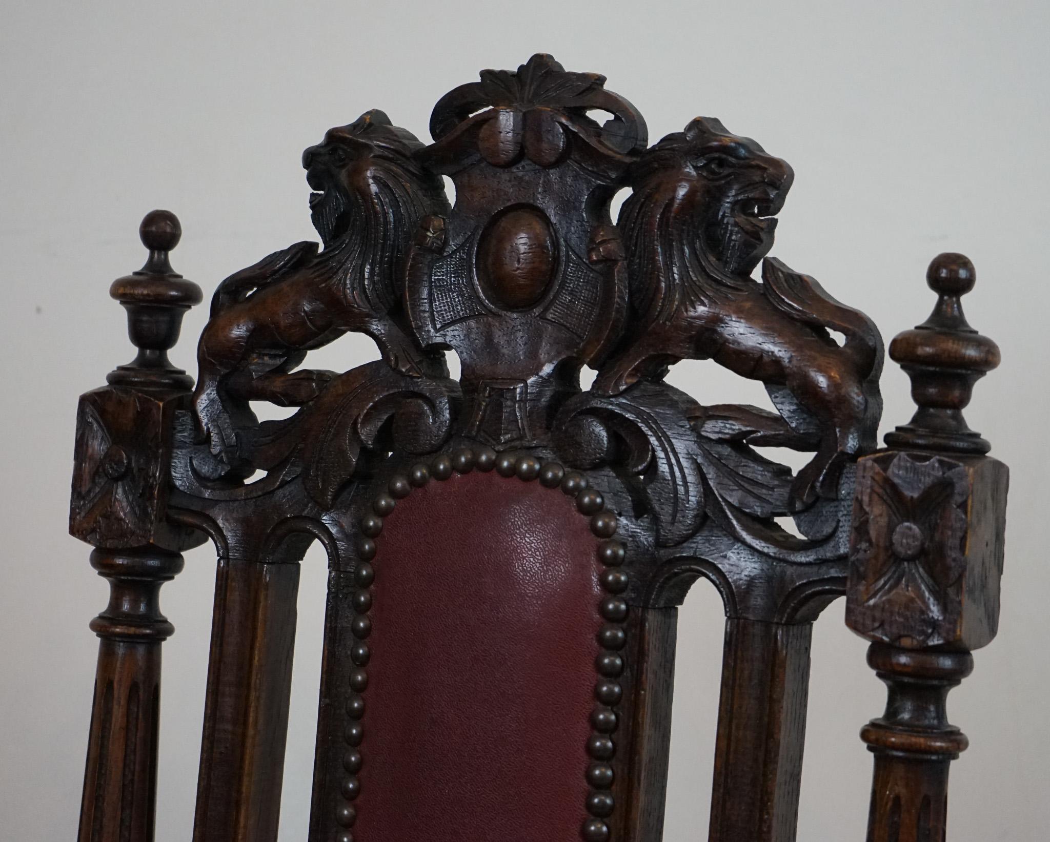 Hand-Carved Set of Eight Hand- Carved Lion Terminal Victorian Dining Chairs