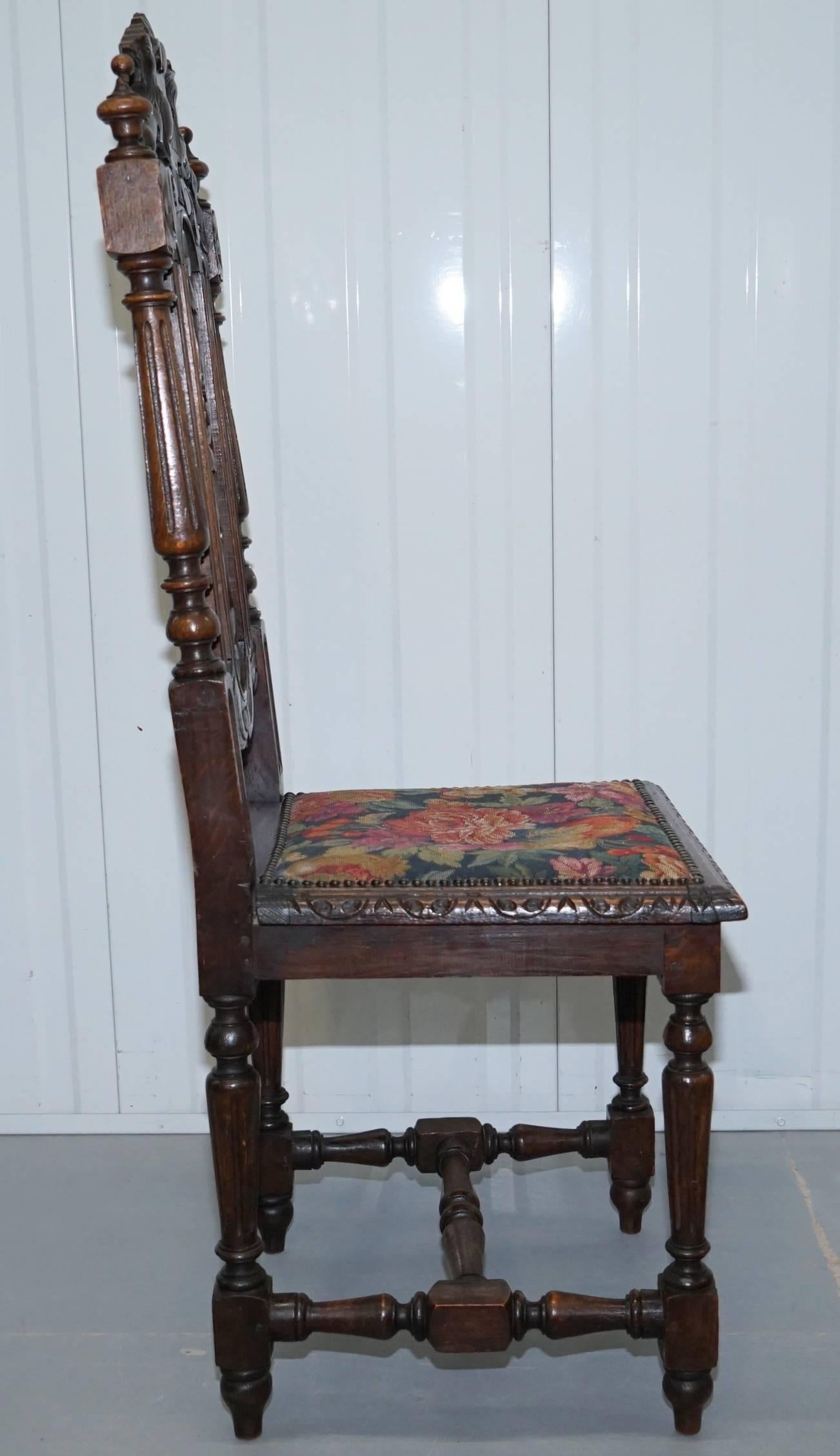 Set of Eight Hand-Carved Lion Terminal Victorian Dining Chairs Jacobean Manor 4