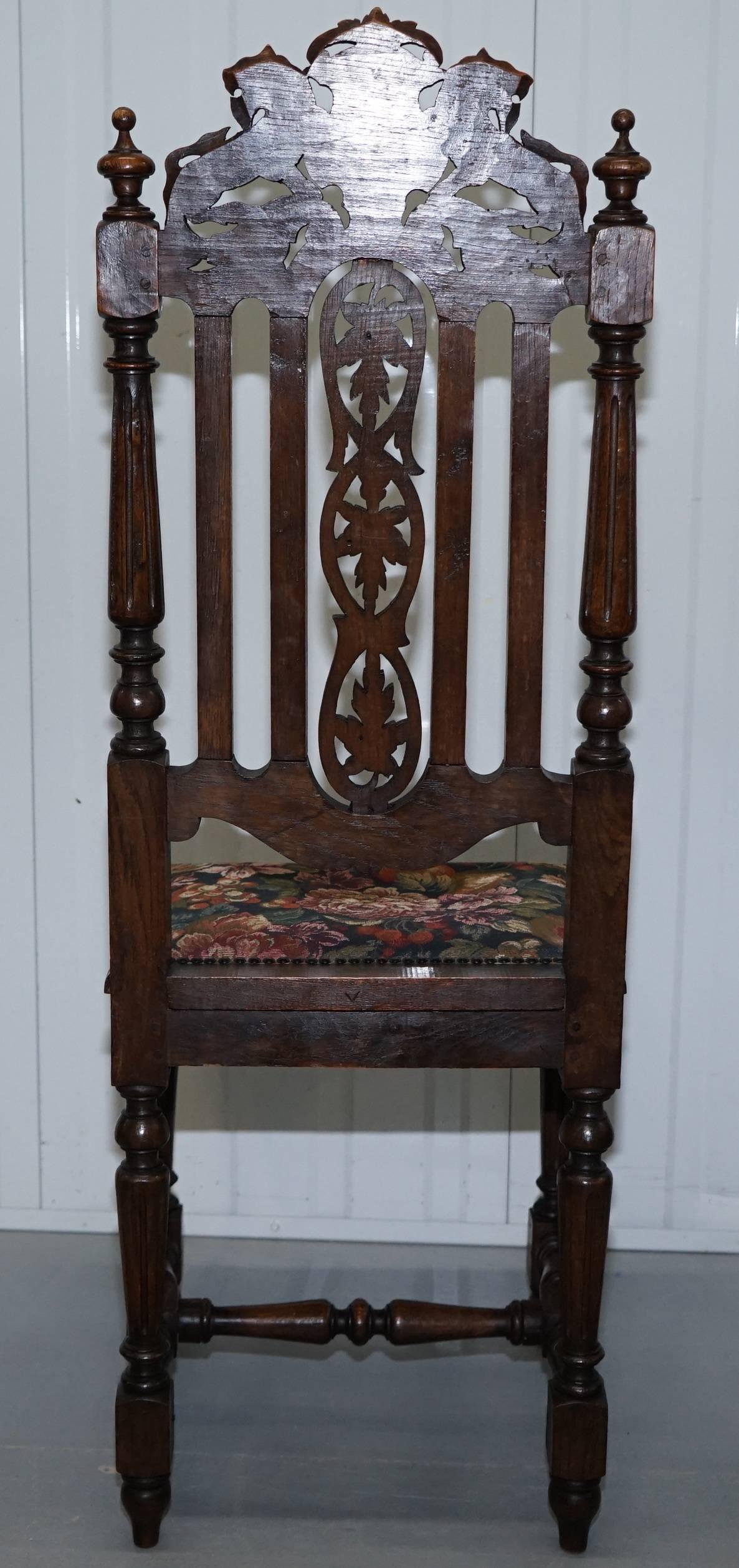 Set of Eight Hand-Carved Lion Terminal Victorian Dining Chairs Jacobean Manor 5