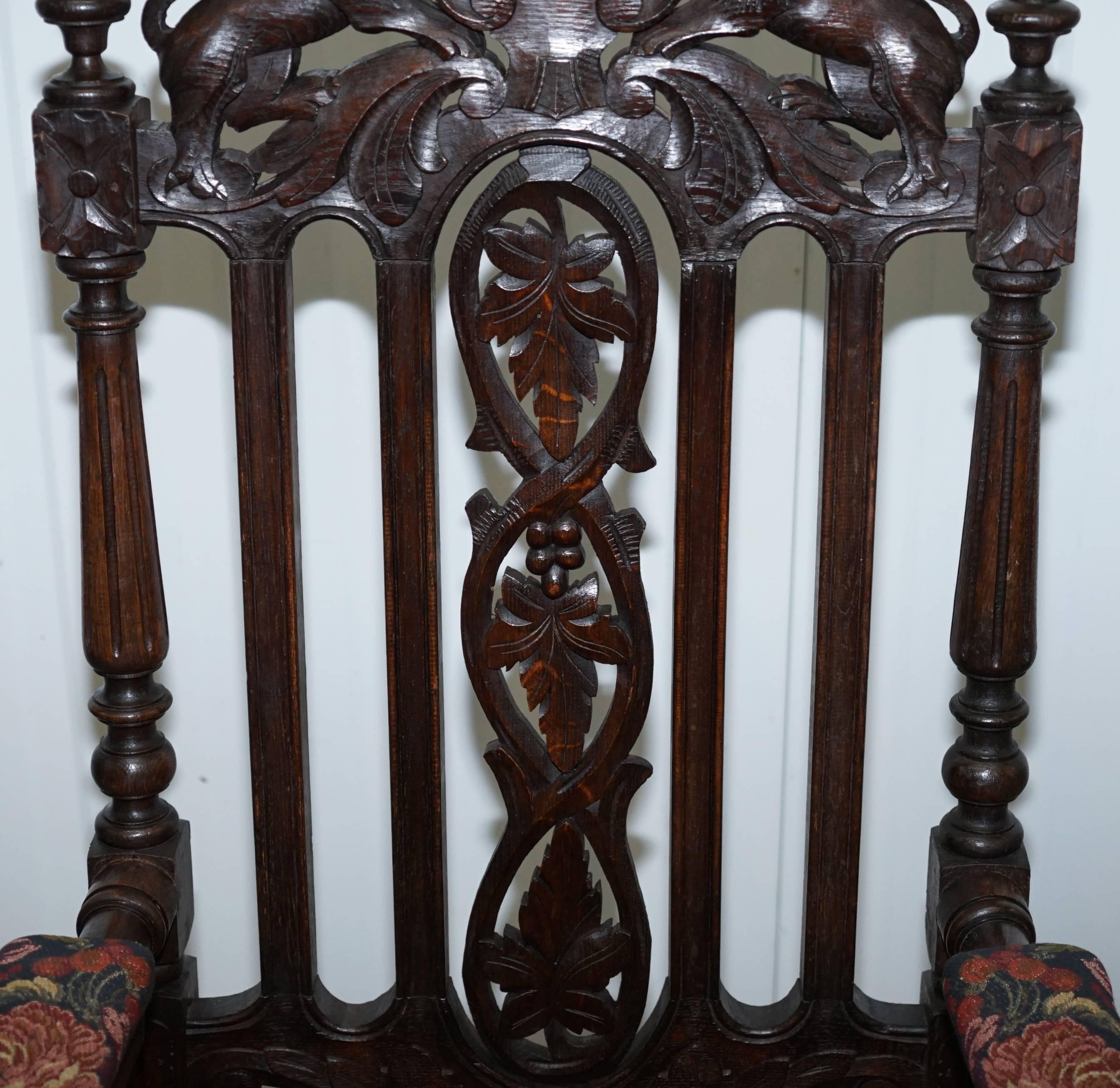 Set of Eight Hand-Carved Lion Terminal Victorian Dining Chairs Jacobean Manor 11