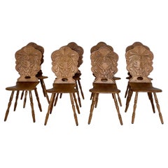 Set of Eight Hand Carved Oak German Scoop Seat Chairs