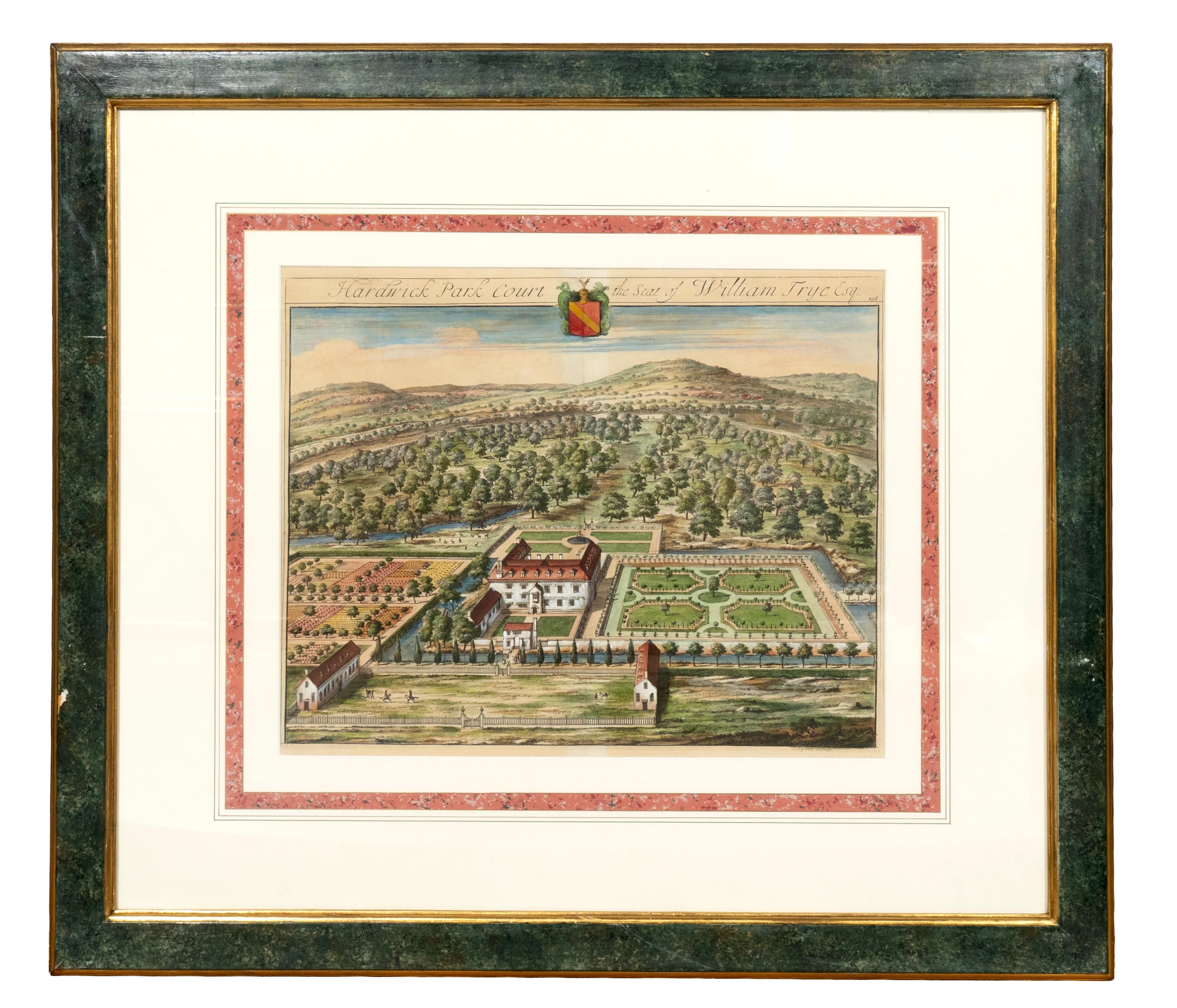 Satz von acht handkolorierten Stichen von englischen Landhäusern von Johannes Kip (Frühes 18. Jahrhundert) im Angebot