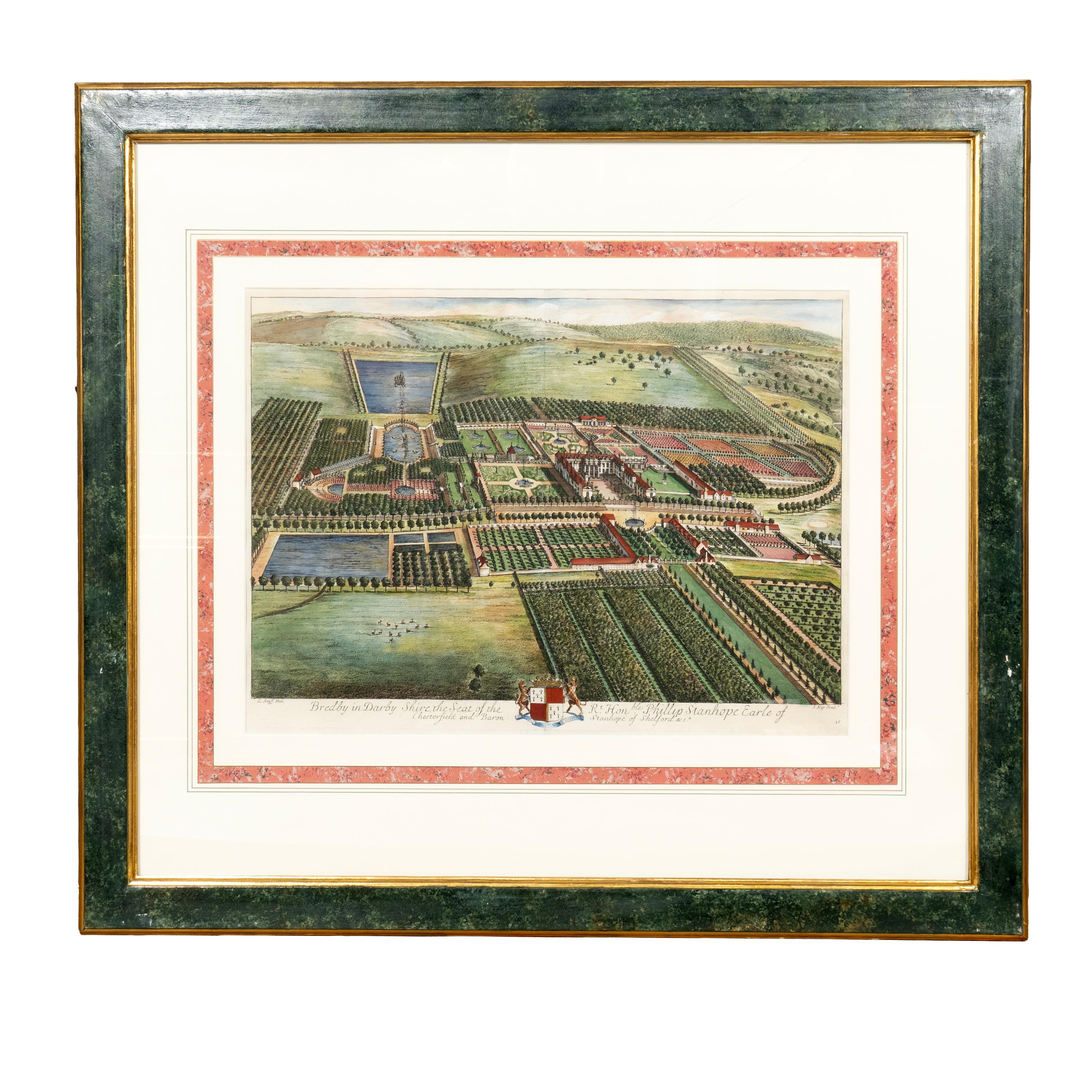 Satz von acht handkolorierten Stichen von englischen Landhäusern von Johannes Kip (Holz) im Angebot