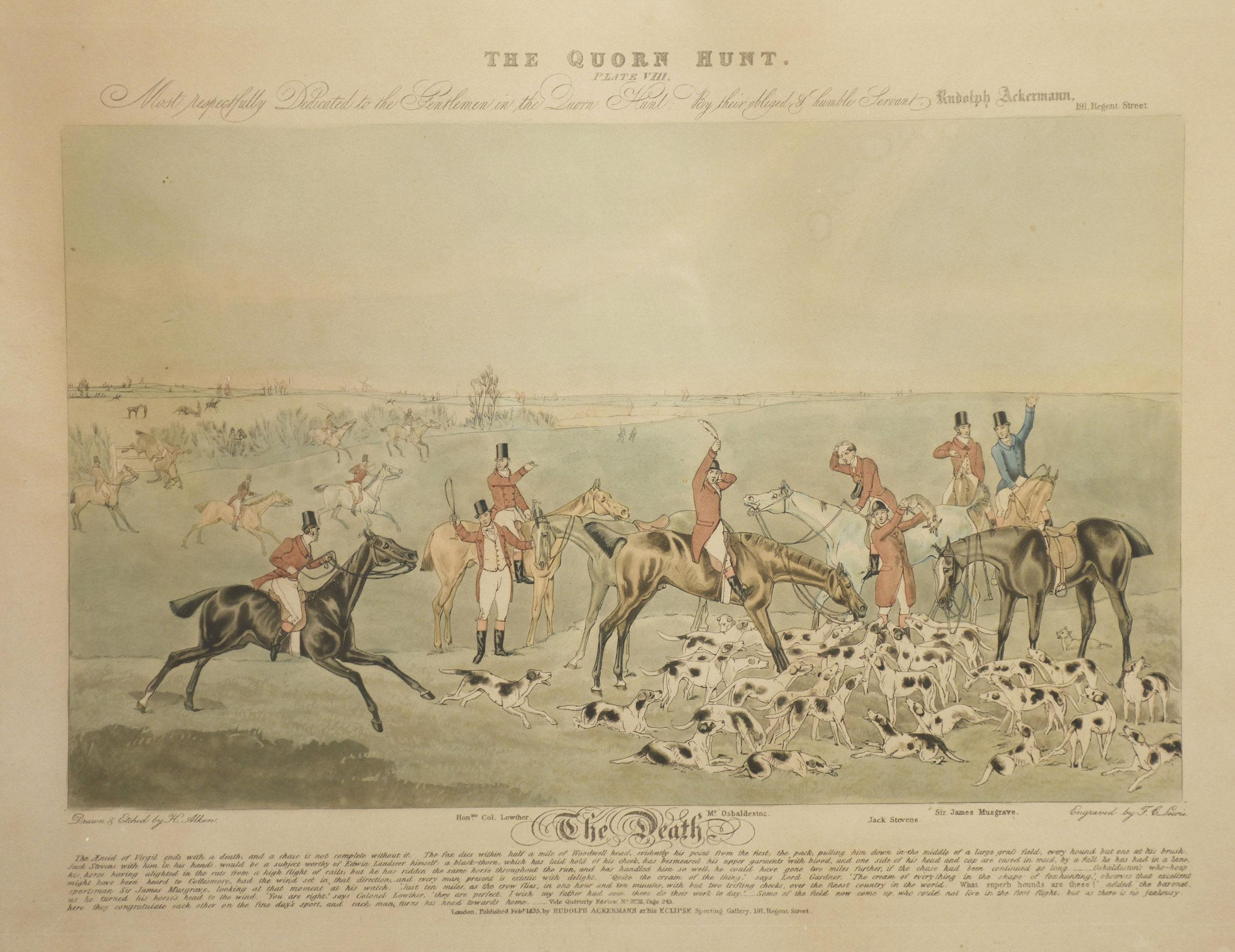 British set of eight hand-coloured Hunting prints For Sale