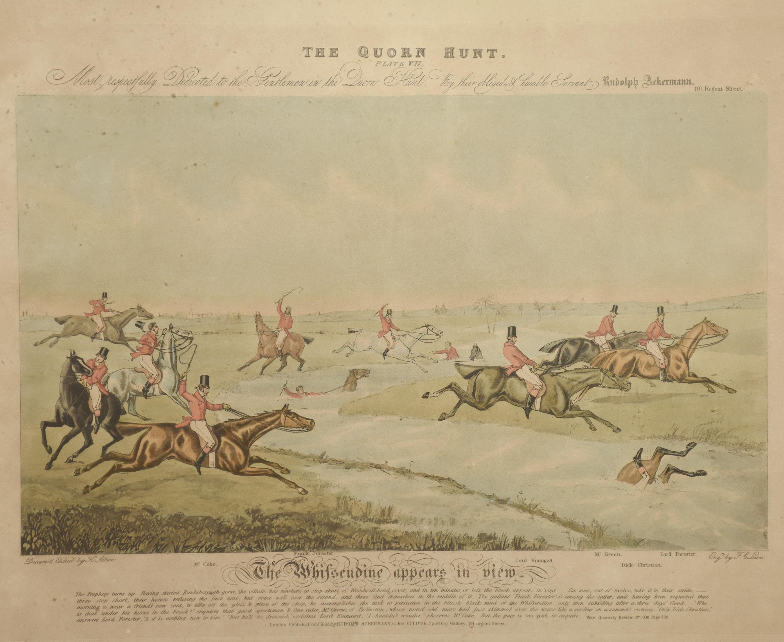 19th Century set of eight hand-coloured Hunting prints For Sale