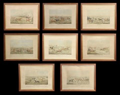 Antique set of eight hand-coloured Hunting prints