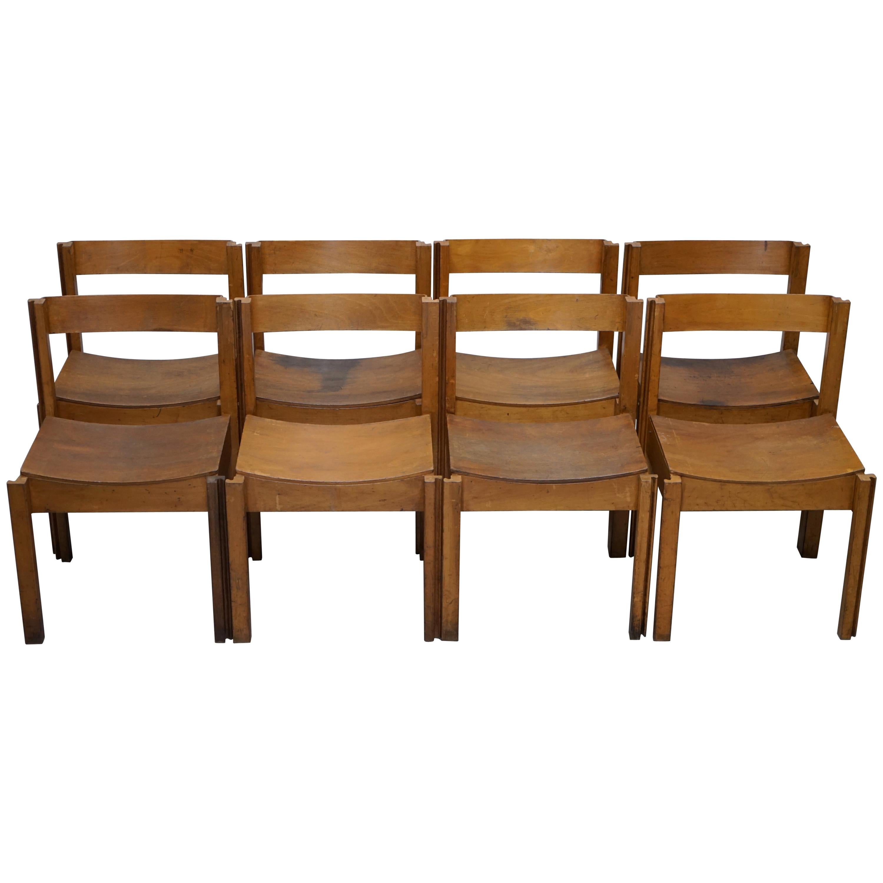 Set of Eight Handcrafted MidCentury Modern Clive Bacon Dining Chairs Stacking at 1stDibs