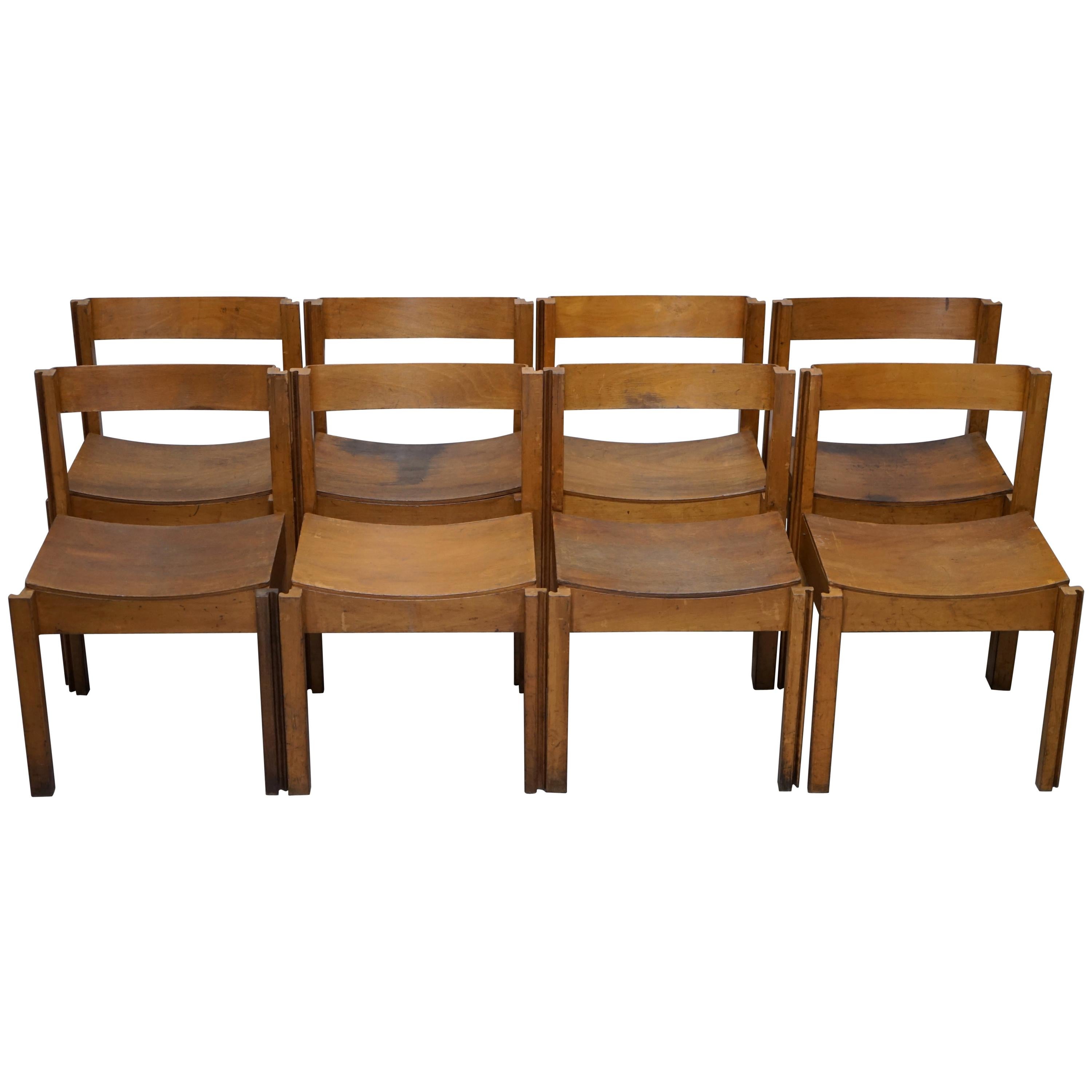 Set of Eight Handcrafted Mid-Century Modern Clive Bacon Dining Chairs Stacking