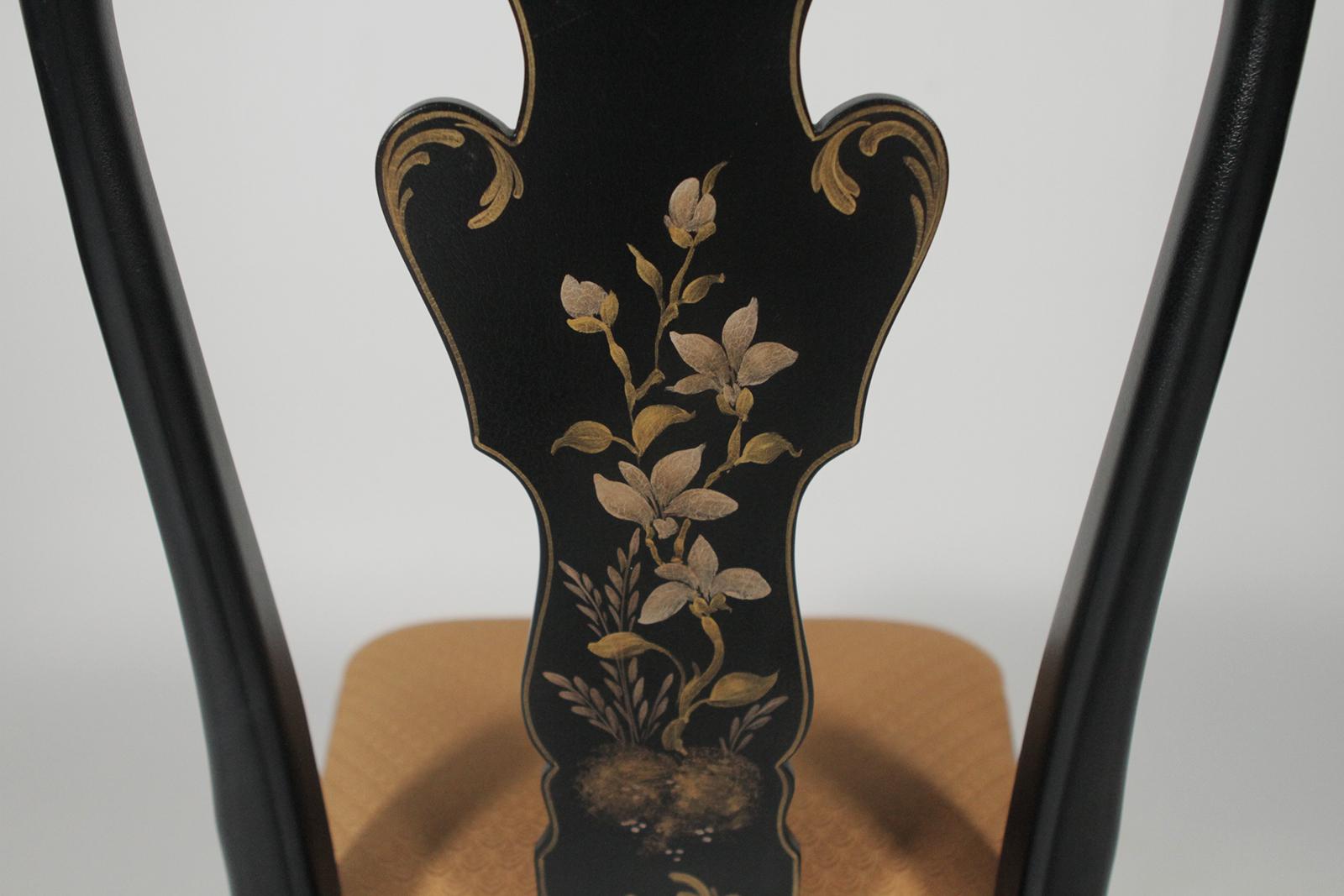 Set of Eight Hand-Painted and Black Lacquered Chinoiserie Dining Chairs 9
