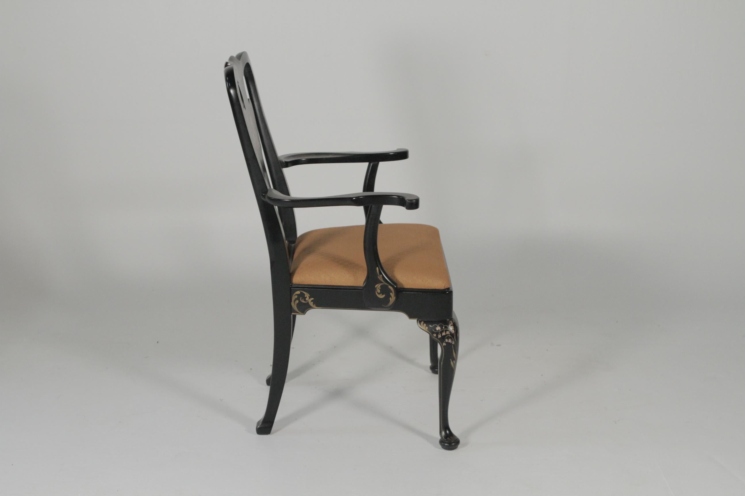 Mid-20th Century Set of Eight Hand-Painted and Black Lacquered Chinoiserie Dining Chairs
